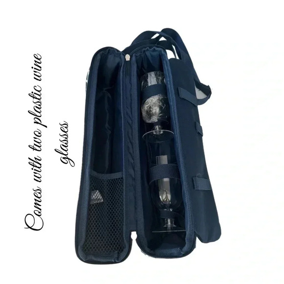 NWOT PICNIC AT ASCOT Wine for 2 Insulated Bag Carrier Navy Shoulder Strap Travel - Picture 4 of 8